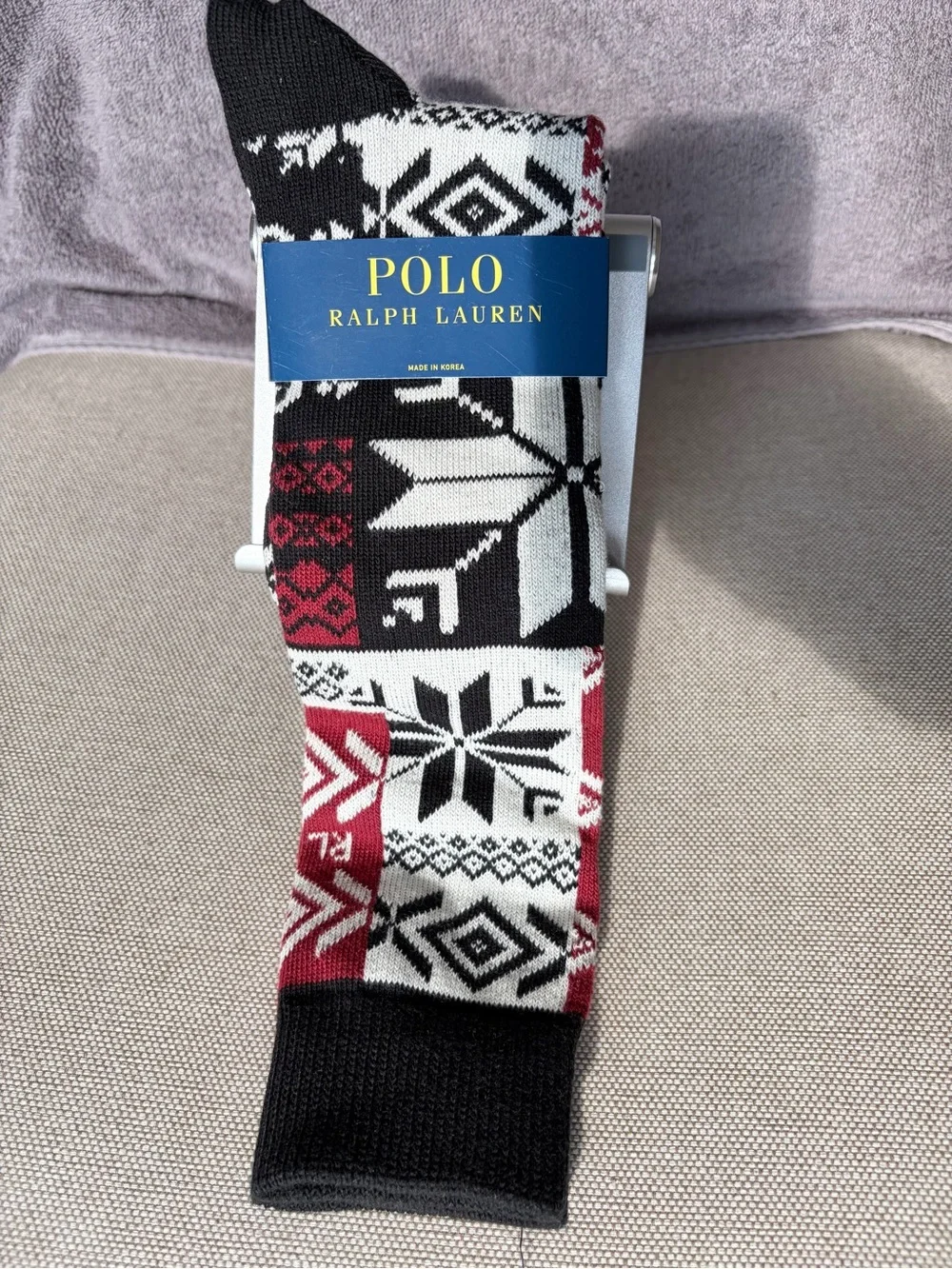 Polo Ralph Lauren Black White and Red Fair Isle Crew Socks Aztec NWT